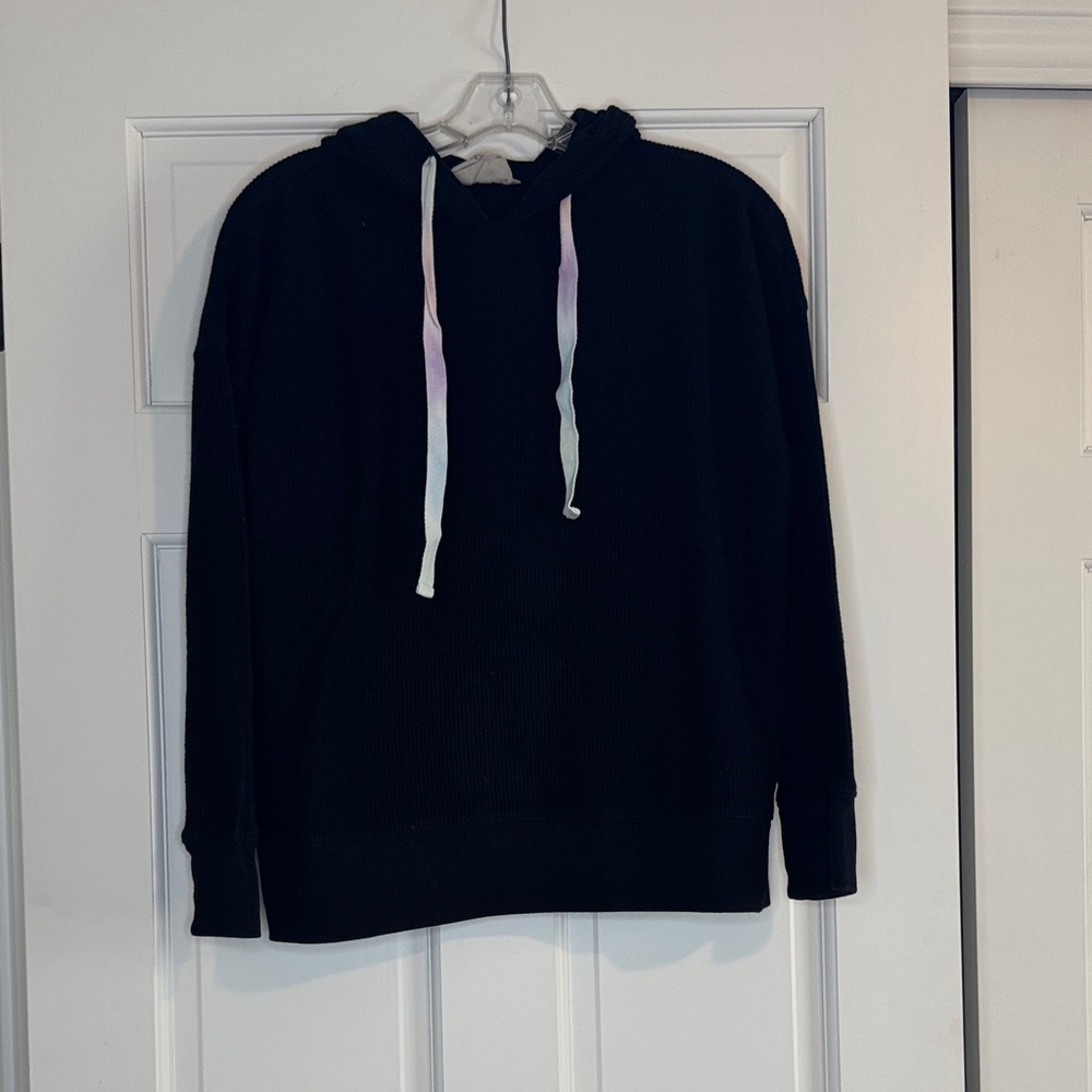Jadelynn Brooke Black Hoodie with Pastel Drawstrings